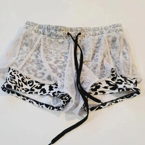 Salty Honey Women's Leopard Print Shorts Elastic Waist Black/White Size M